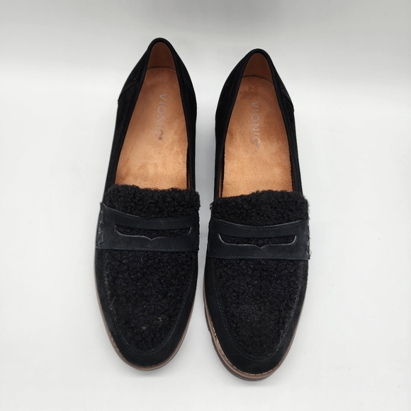 Vionic Cheryl Faux Fur Shearling Nubuck Suede Black‎ Loafer Size Women's 10 - Picture 3 of 11